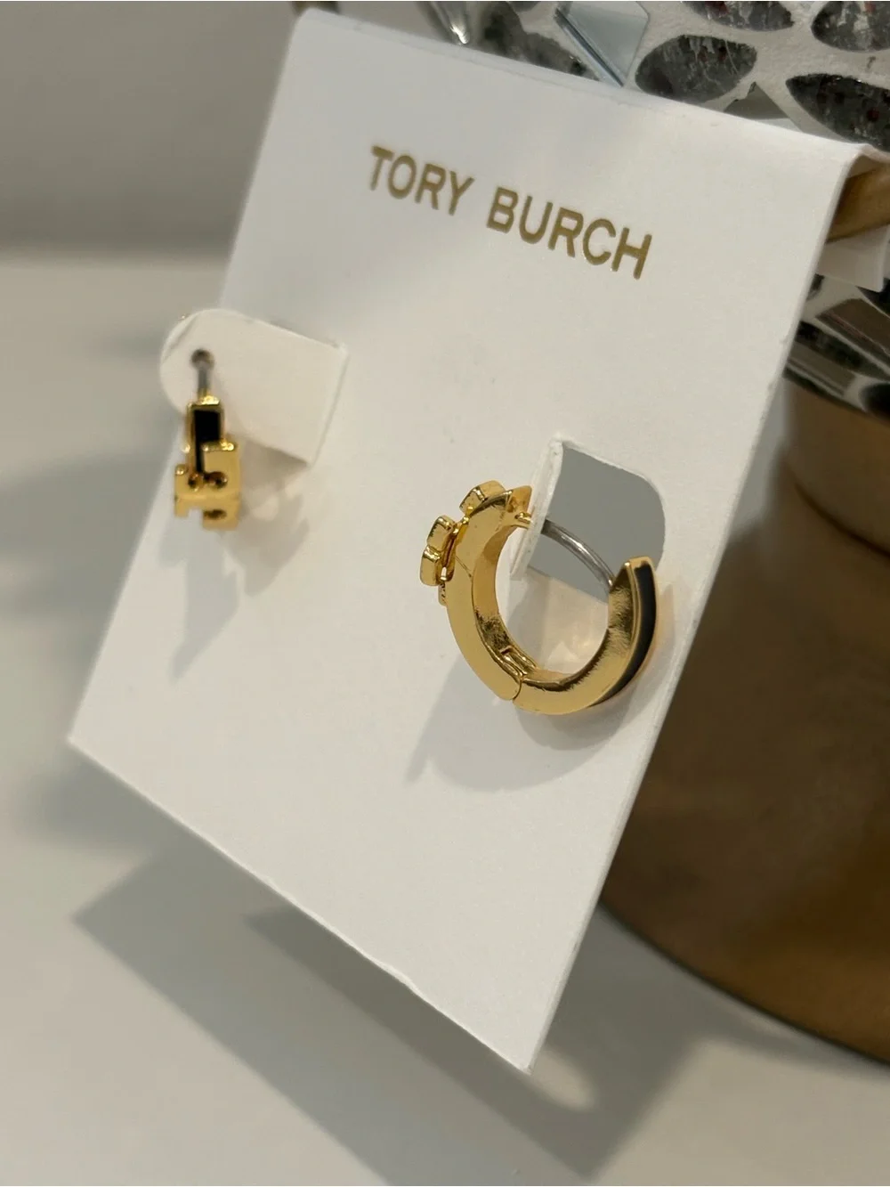 Tory Burch Icon Black Enamel Huggie Earrings